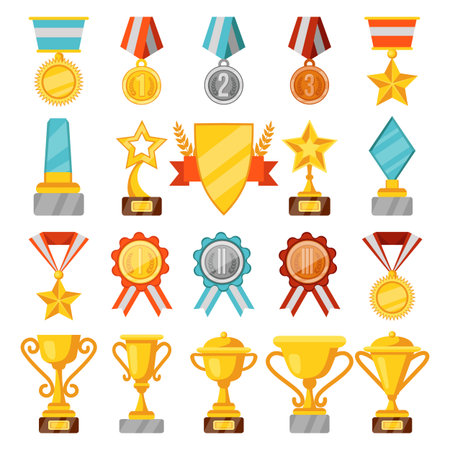 Victory cup. Golden graphic award for win. Vector symbol champion prize for first placeのイラスト素材