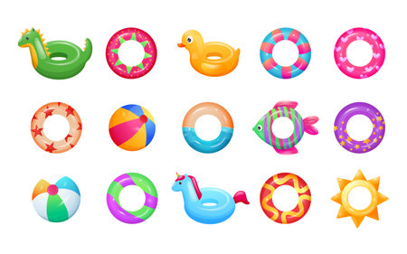 Fun water object for kid. Vector isolated beach lifebuoy collectionのイラスト素材