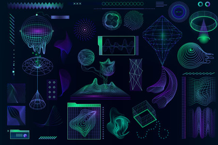 Retro futuristic style. Future game glitch. Vector template circle styleの写真素材