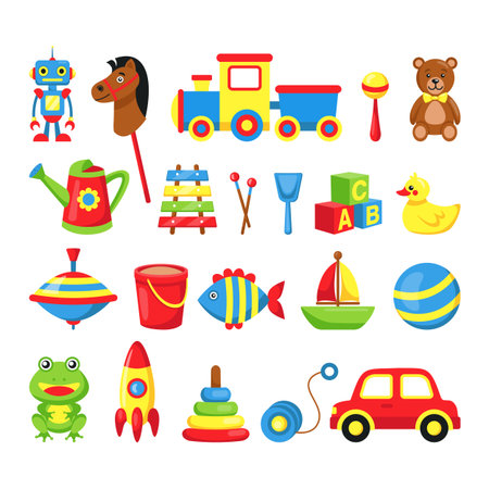 Baby toys. Child play game stuff set. Vector isolated icon of kid toysのイラスト素材