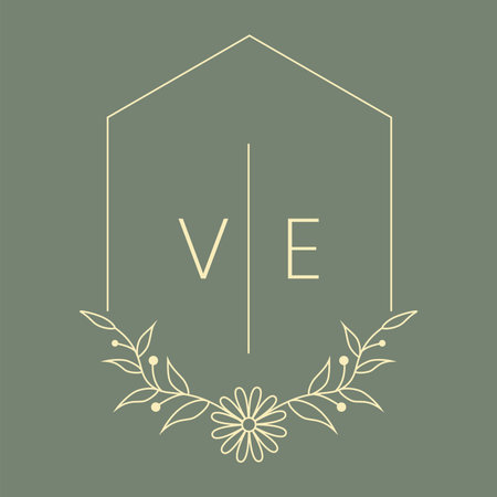 Flowers monogram. Botanical logo, line leaves and flower geometric frame, elegant outline floral logotype, organic emblem and label, spa and beauty salon, minimal design vector illustrationのイラスト素材