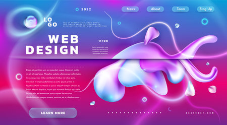 Business abstract banner. Website UI template. Gradient futuristic design with modern geometric fluid shapes. Minimal 3D smooth blotches. Web interface. Vector digital landing pageのイラスト素材