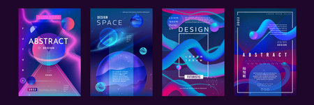 Minimal modern presentation. Abstract gradient geometric poster collection. Future banner template. Contemporary design, geometric forms and holographic shapes, vector creative color backgroundの写真素材