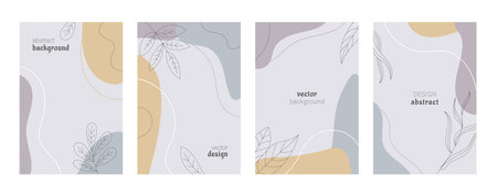 Abstract modern pattern set. Botanical vertical background template. Leaf line art, graphic design...