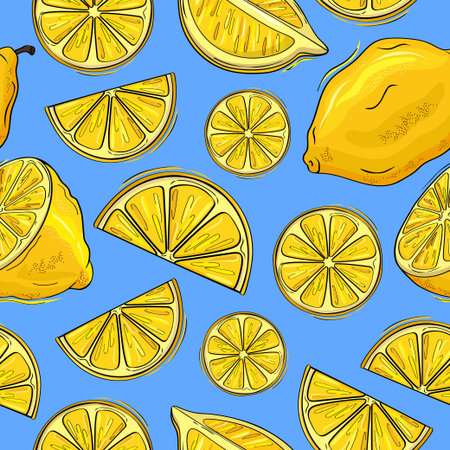 Lemon pattern seamless, cute tropical trend print. Abstract modern outline fruits, pretty stylish silhouette. Whole and sliced citrus. Decor textile, wrapping paper. Vector background designのイラスト素材