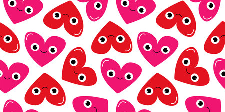 Heart pattern, valentine day backdrop, pink and red love. Happy elegant and romantic mail, vintage wedding frame, invitation design. Decor textile, wrapping paper vector seamless illustrationのイラスト素材