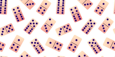 Domino seamless pattern. Casino bone signs. Numbers strategy. Fun stone board. Toy passion gambling. Play game. Gaming competition. Rectangular pieces. Vector texture recent backgroundのイラスト素材