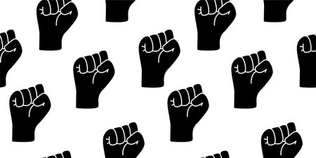 Black lives matter. Raised fist pattern. Justice or revolution logo. Movement for equality. Hand punch. Global protest background. Silhouette arm. Vector seamless recent illustrationのイラスト素材
