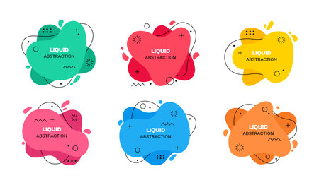 Abstract shapes. Banner desk elements, graphic geometric logo templates, bright colorful organic elements for background, memphis colors. Vector modern tidy isolated graphic decor objects setのイラスト素材