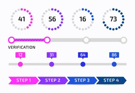 Progress bar. Infographic design. Chart numbers. Loading process. Measurement line. Sequence step...