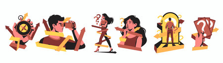 Decision staff. Bottleneck business. CEO data hierarchy. Way choice. Direction arrow option. Workflow infographic plan. Boss searching solution. Management system. Path finding. Vector concepts setのイラスト素材