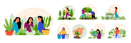 Green nature life. Recycle waste. Sustainable energy. Save Earth. ECO transport. Environmental conservation. Bio ecosystem and planet protection. World technology organic. Vector garish concepts setのイラスト素材