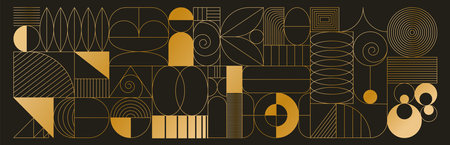Art pattern. Geometric line. Shape square geometry backdrop. Gold abstract wedding design. Elegant horizontal background for premium card. Contemporary creative graphic ornament. Modern garish bannerのイラスト素材
