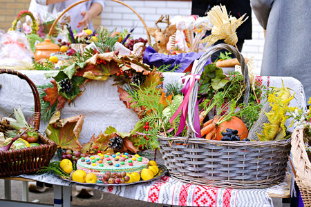 Exposition of childrens creative compositions at the school fair, childrens harvest festival....