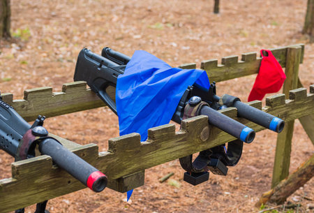 Equipment for playing outdoor laser tag. Active rest, team gamesの写真素材