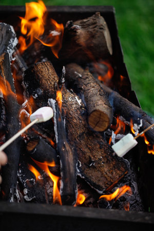 Grilling marshmallows on fire