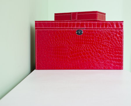 Jewelry box on white tableの写真素材