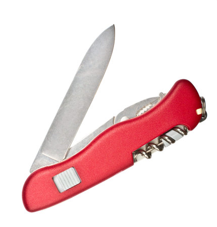 Multipurpose swiss army knife (red penknife) isolated の写真素材