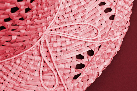 Pink Straw hat  close up の写真素材