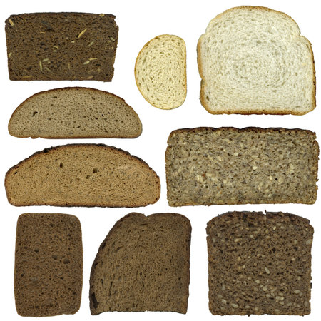 the set of sliced bread isolated on white background