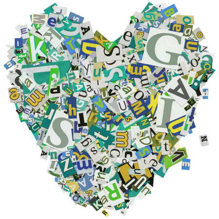 Designed background. Collage made of newspaper clippings. love, heart.の写真素材