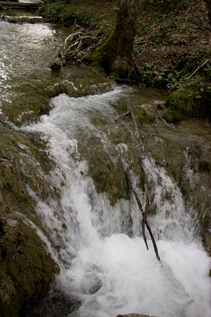 Summer view of beautiful small waterfalls in Plitvice Lakes National Park, Croatia  の写真素材