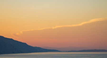 romantic sunset, Beautiful sunset over the hill  の写真素材