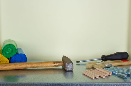 tools on the metal shelfの写真素材