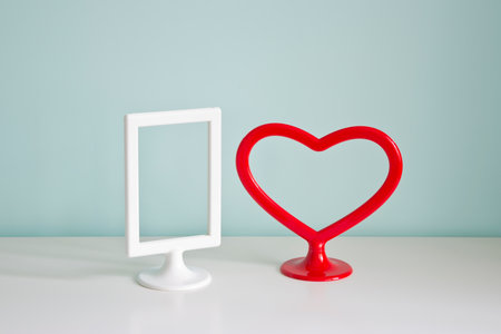 Blank picture frames at the desk の写真素材