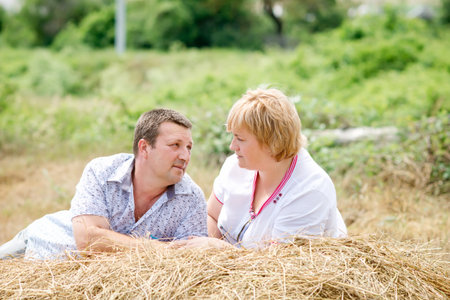 man and woman about the nature of natureの写真素材