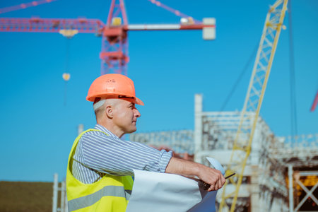 Portrait of a male engineer on a construction site background
