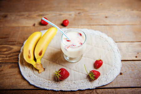 Yogurt. Banana and strawberryの写真素材