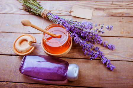 Natural cosmetics from lavender and honeyの写真素材