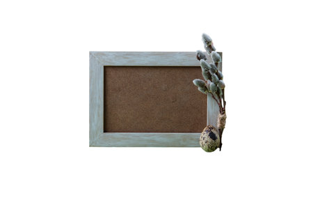 photo frame and willow branchesの写真素材