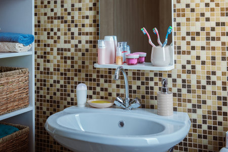 bathroom with toilet and sinkの写真素材