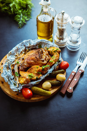 fake baked rabbit with potatoesの写真素材