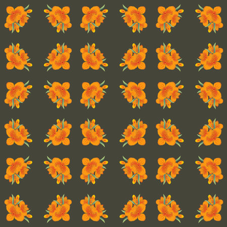 orange floral square ornament on a brown backgroundのイラスト素材