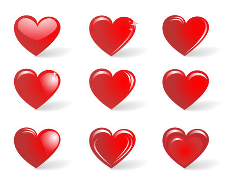The collection of red hearts isolated on white backgroundのイラスト素材