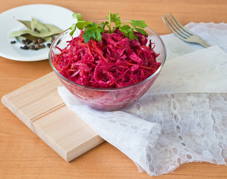 salad of cabbage, beets and carrots  Pickled vegetableの写真素材