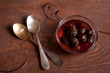 The Confiture from fir cones and two spoonsの写真素材