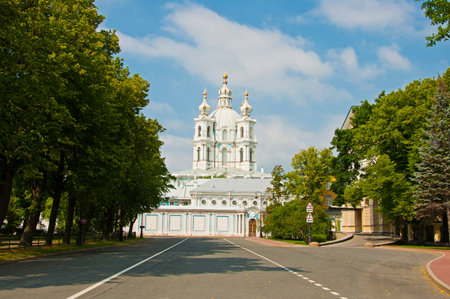 Smolny Cathedral in Saint Petersburg, Russiaの写真素材