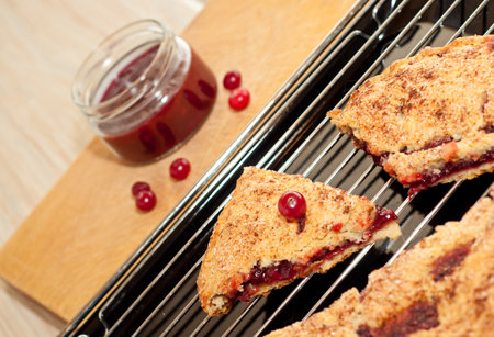 homemade sweet pie with red cranberriesの写真素材