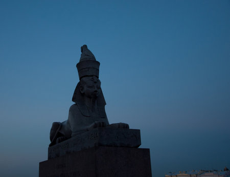 Sphinx on the Neva river was brought from Egypt. Universitetskaya Embankment, Saint Petersburg, Russiaの写真素材
