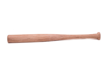 The baseball bat made of plywood on white backgroundの写真素材
