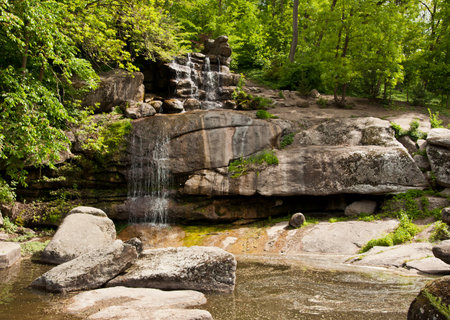 The big beautiful waterfall at the Sofiyivsky Park in Uman, Ukraineの写真素材