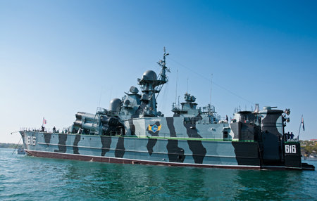 SEVASTOPOL, CRIMEA, UKRAINE - MAY 06, 2013: Guided Missile Corvetteのeditorial素材