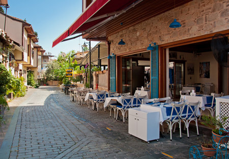 Antalya, Turkey - September 22, 2018: Street of old town Kaleici district in Antalya, Turkey.のeditorial素材