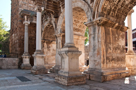 Hadrian's Gate, old town Kaleici district in Antalya, Turkey (The Three Gates)のeditorial素材