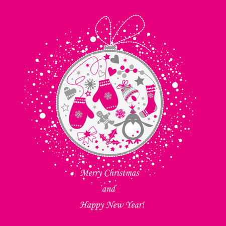 Christmas and New Year greeting card with christmas ballのイラスト素材