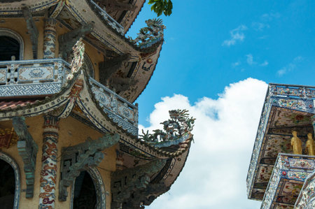Mosaic Pagoda Lin Phuoc in the city of Dalat Vietnam, a Buddhist temple. Part.の写真素材